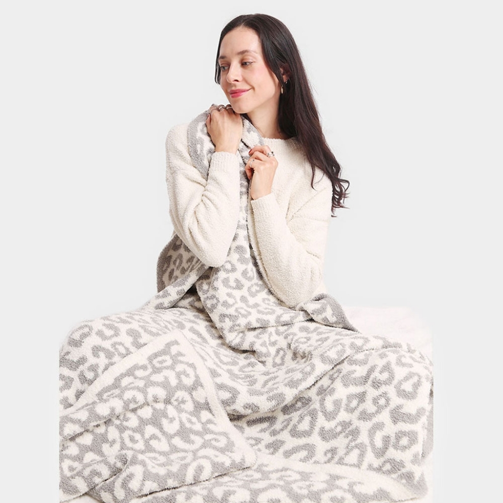 Gray Leopard Patterned Design Style Stylish Cozy Cute Statement Throw Blanket